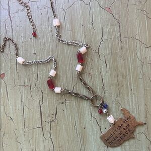 Upcycled handmade land of the free home of the brave patriotic American necklace